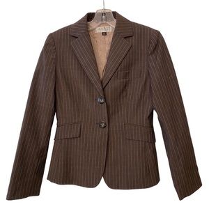 Tahari ASL Brown Pin Striped Lined Blazer Jacket Coat 2P